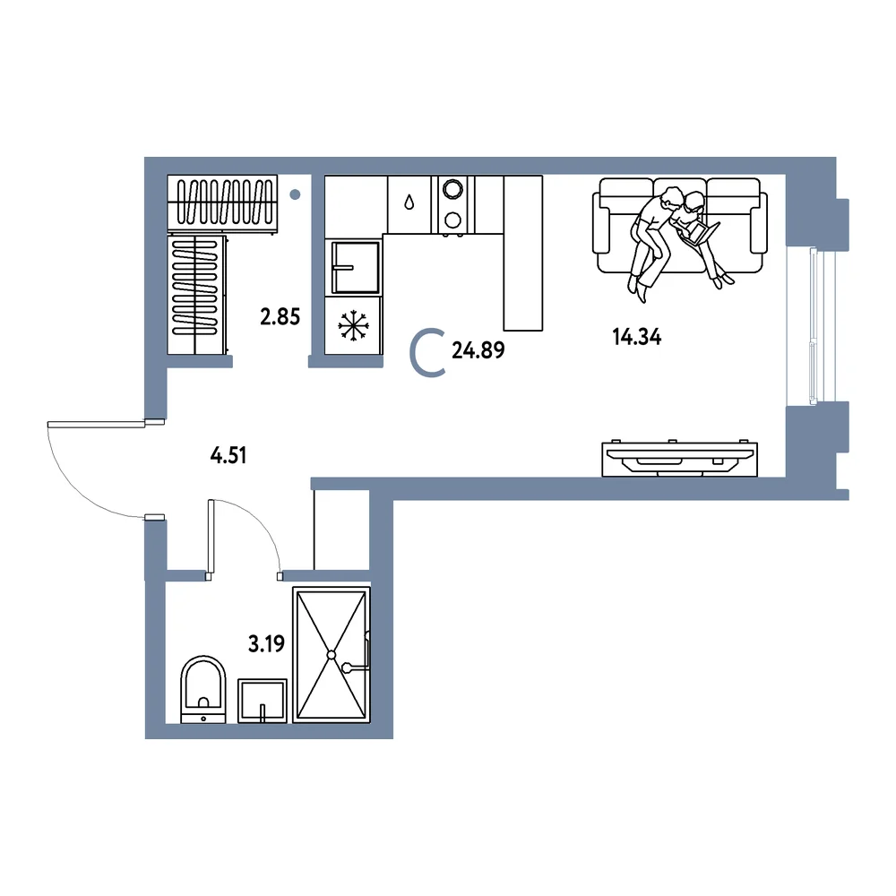 Планировка: Европейский берег 2.0 Студия 24,89м²