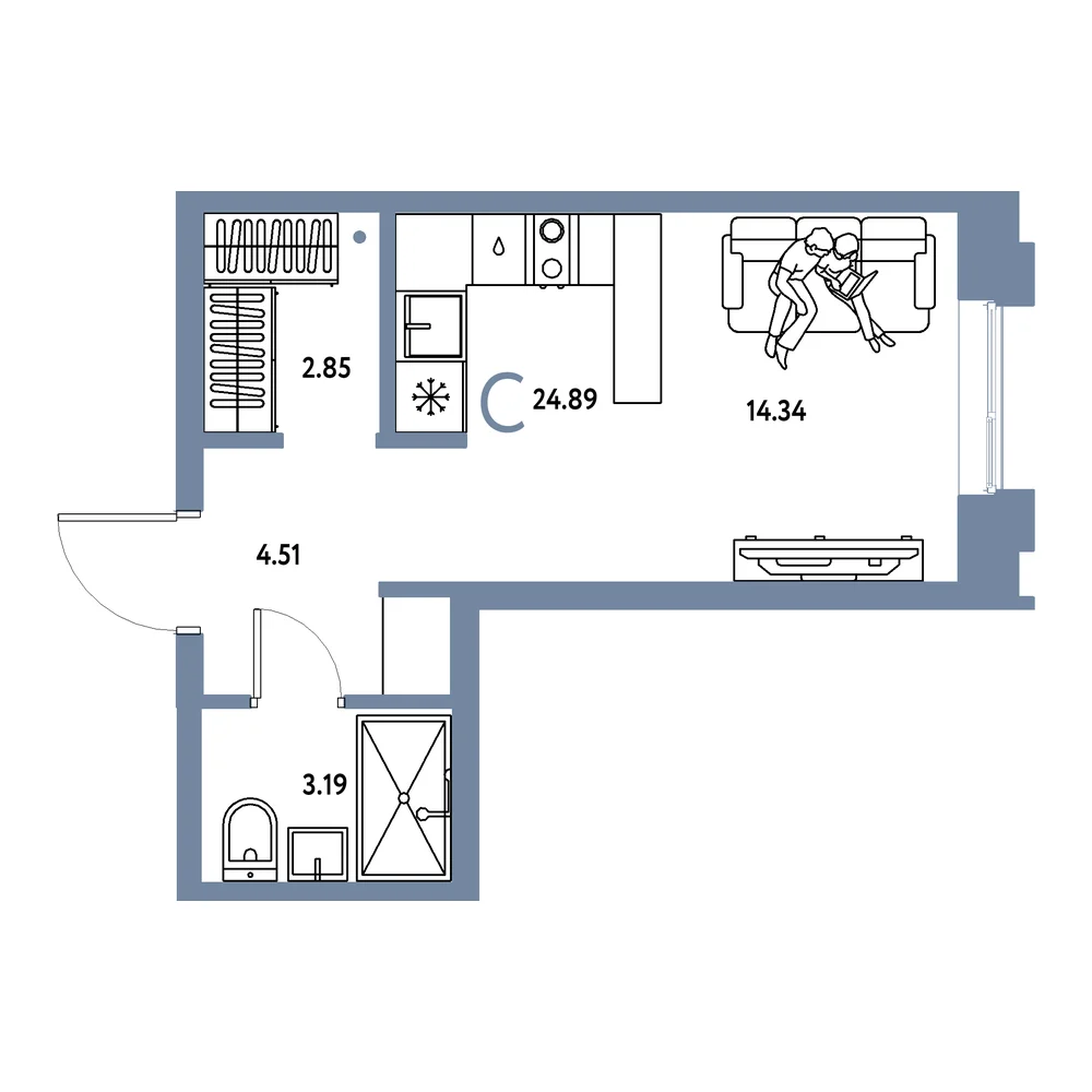 Планировка: Европейский берег 2.0 Студия 24,89м²
