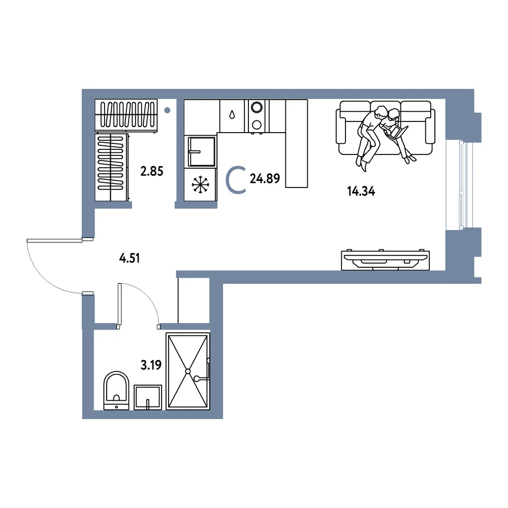 Планировка: Европейский берег 2.0 Студия 24,89м²