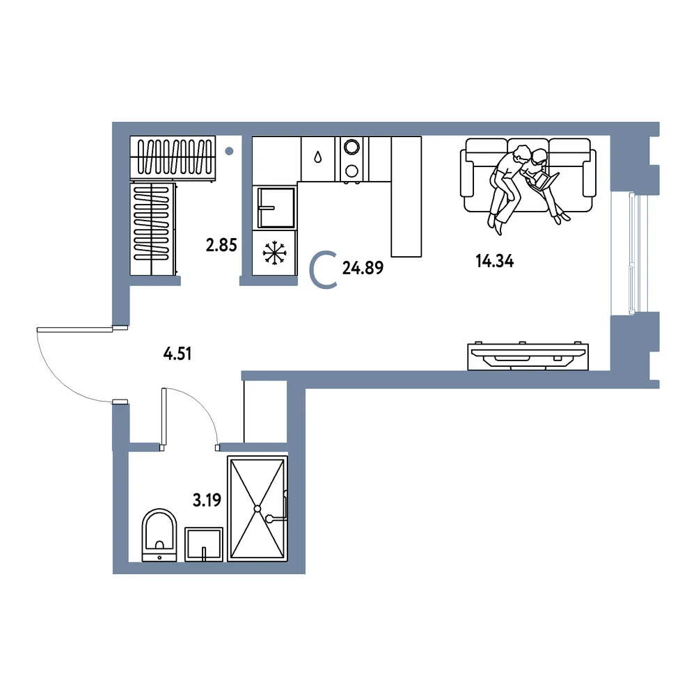 Планировка: Европейский берег 2.0 Студия 24,89м²