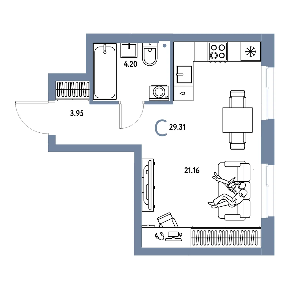 Планировка: Европейский берег 2.0 Студия 29,31м²