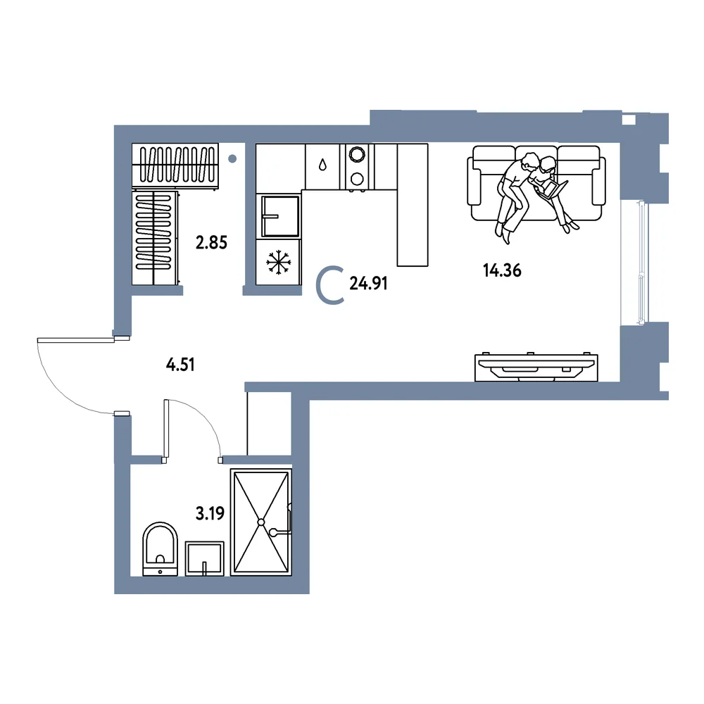 Планировка: Европейский берег 2.0 Студия 24,91м²