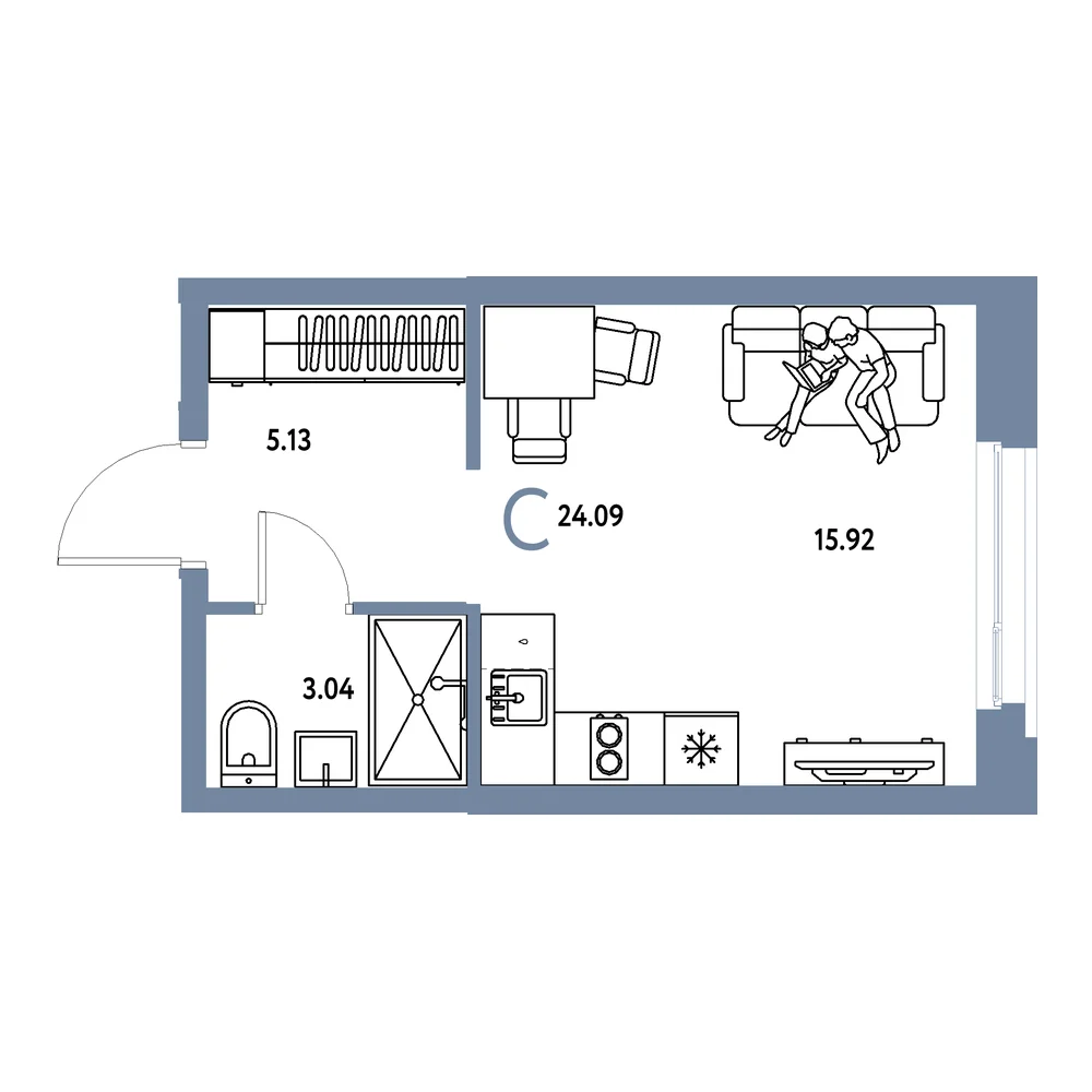 Планировка: Европейский берег 2.0 Студия 24,09м²