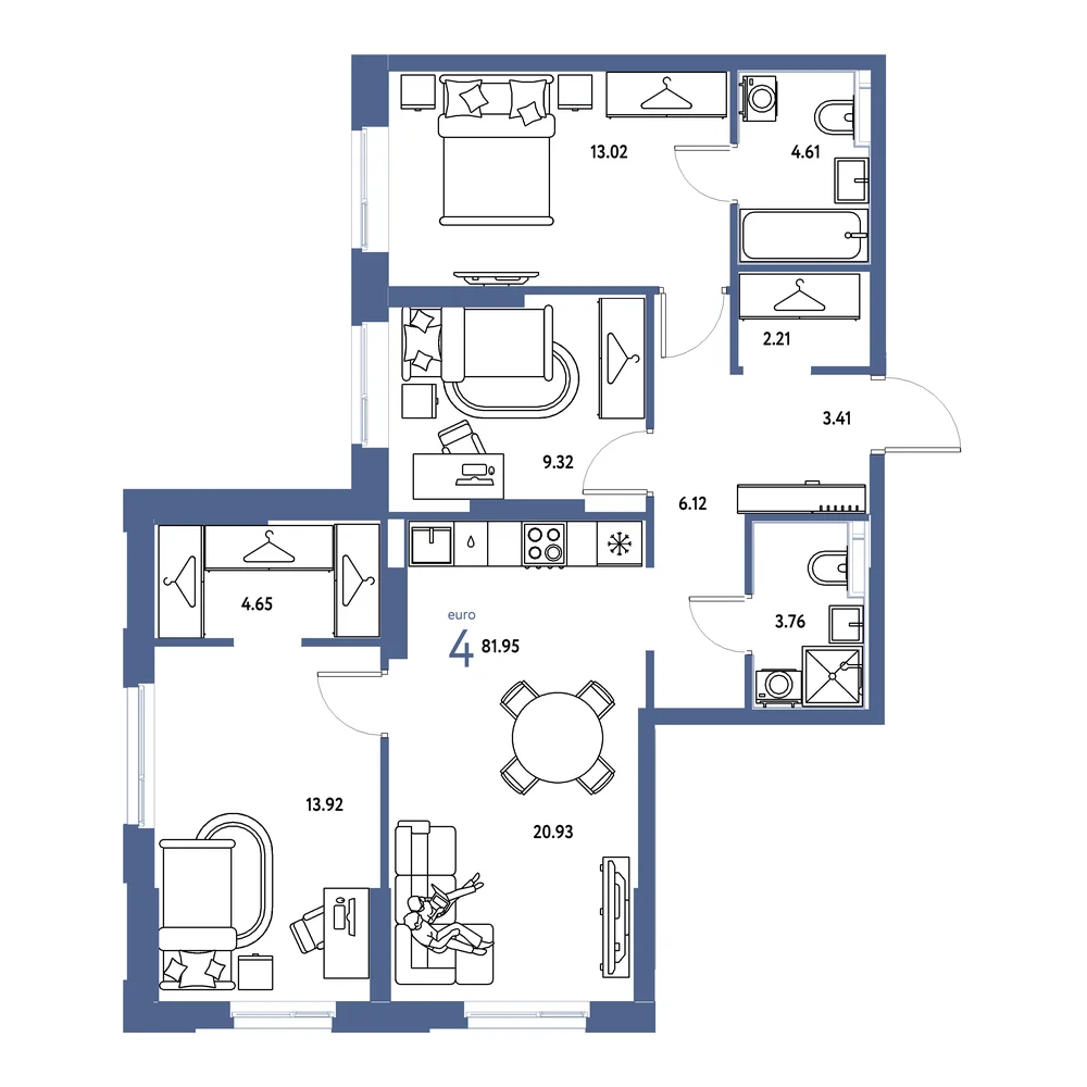 Планировка: Европейский берег 2.0 4-комнатная 81,95м²