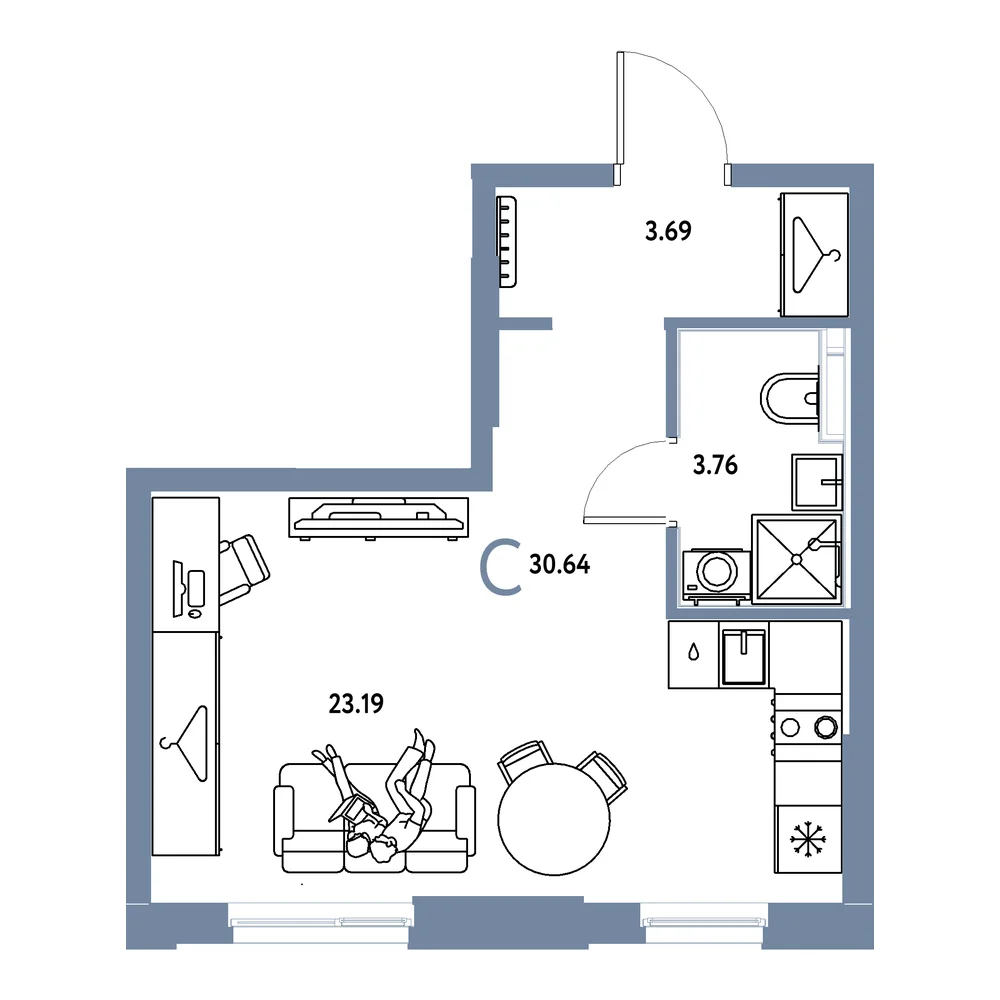 Планировка: Европейский берег 2.0 Студия 30,64м²