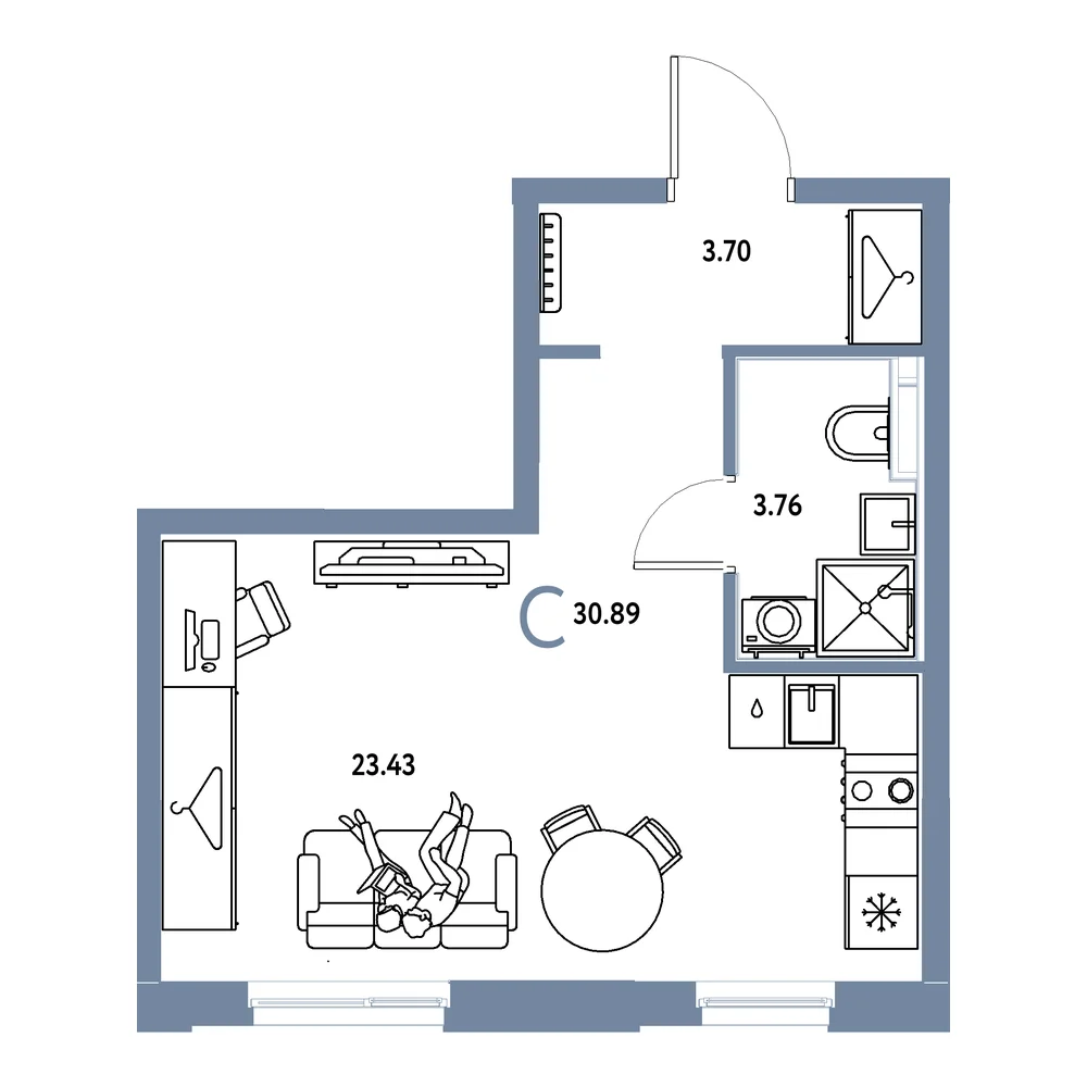 Планировка: Европейский берег 2.0 Студия 30,89м²