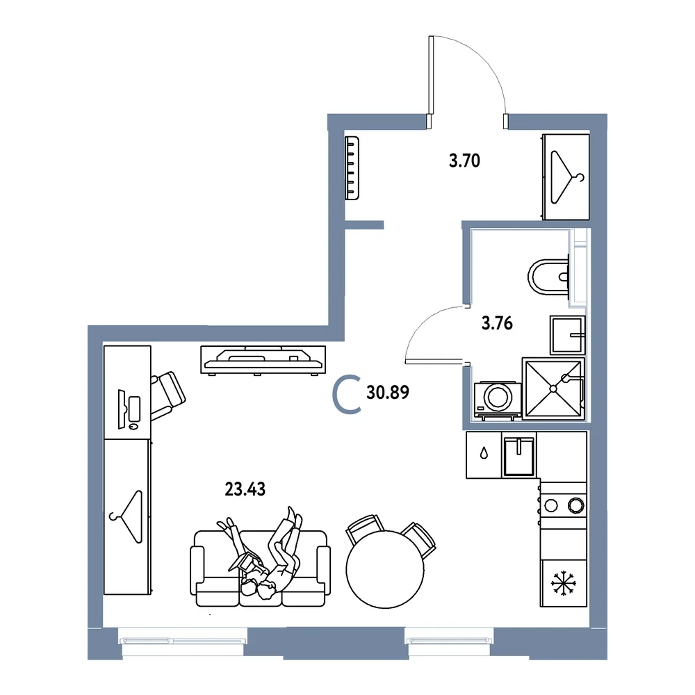 Планировка: Европейский берег 2.0 Студия 30,89м²