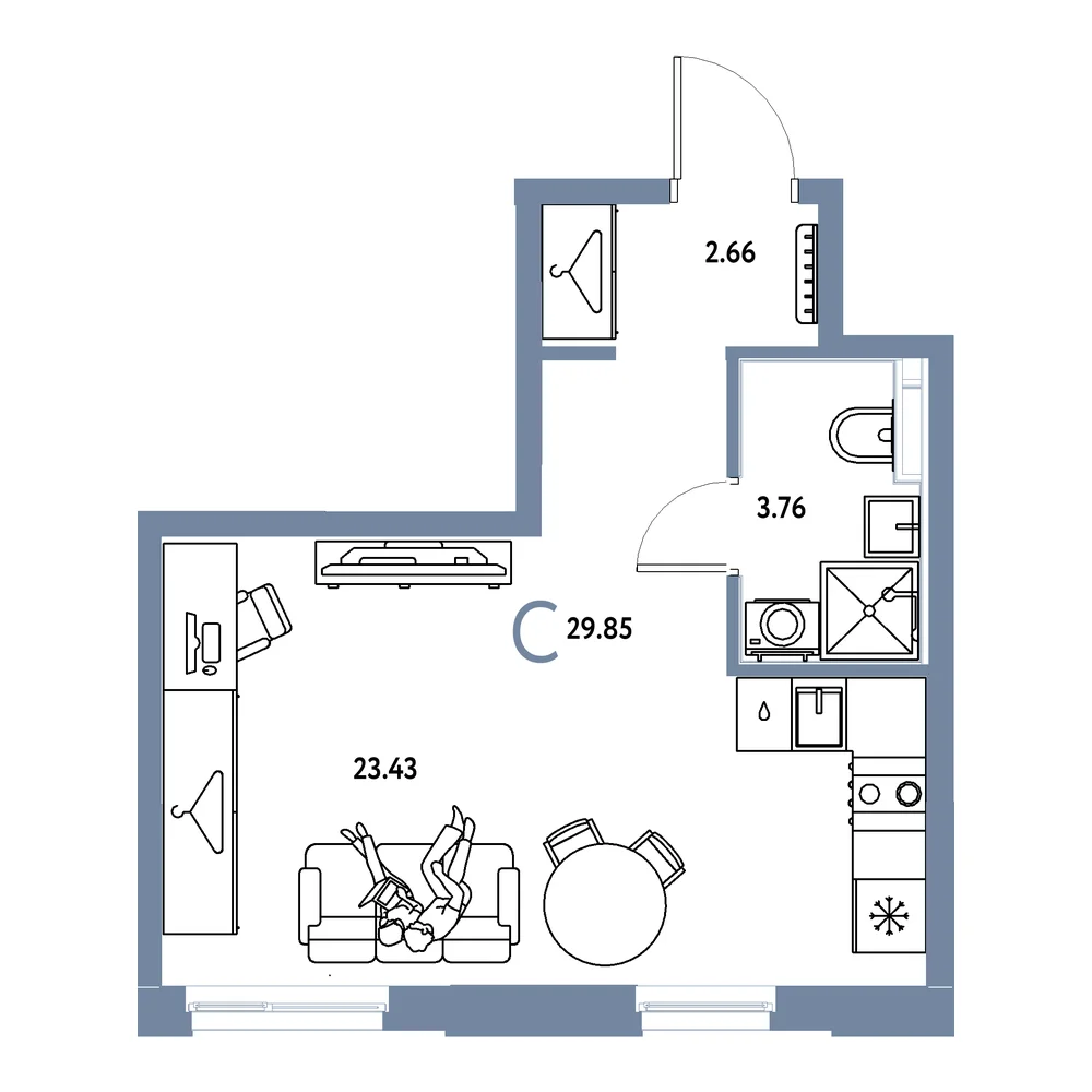 Планировка: Европейский берег 2.0 Студия 29,85м²