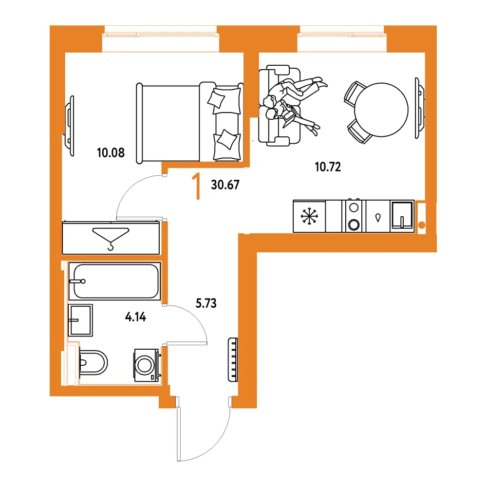 Планировка: Европейский берег 2.0 1-комнатная 30,67м²