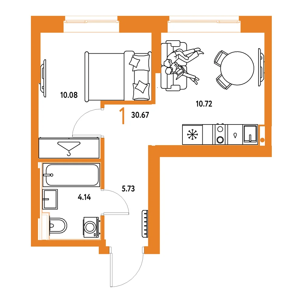 Планировка: Европейский берег 2.0 1-комнатная 30,67м²
