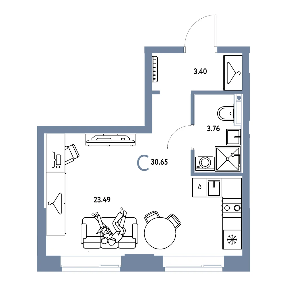 Планировка: Европейский берег 2.0 Студия 30,65м²