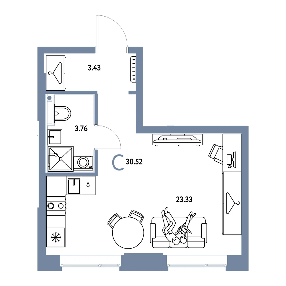 Планировка: Европейский берег 2.0 Студия 30,52м²