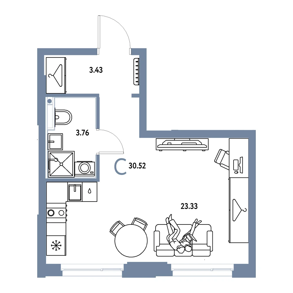 Планировка: Европейский берег 2.0 Студия 30,52м²