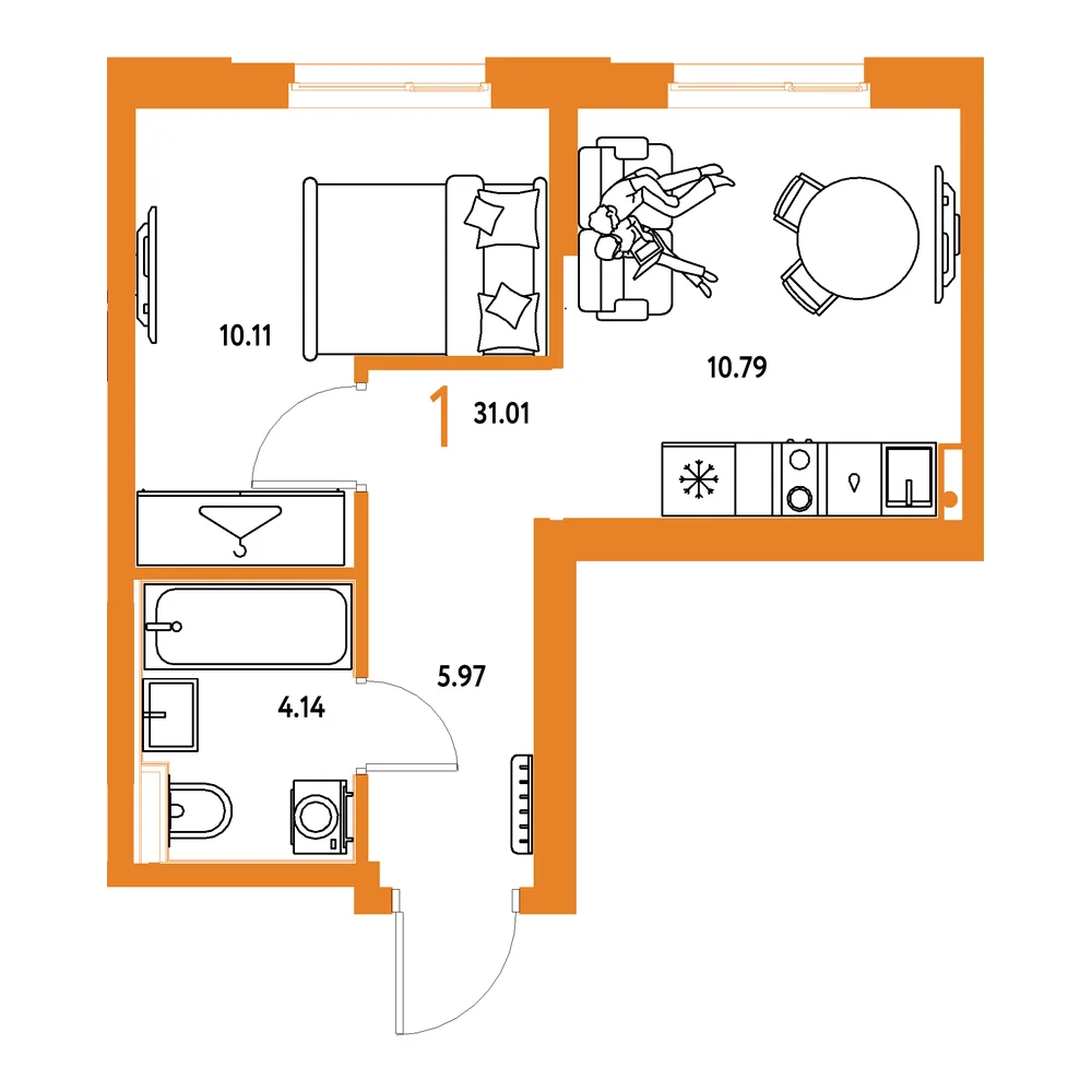 Планировка: Европейский берег 2.0 1-комнатная 31,01м²