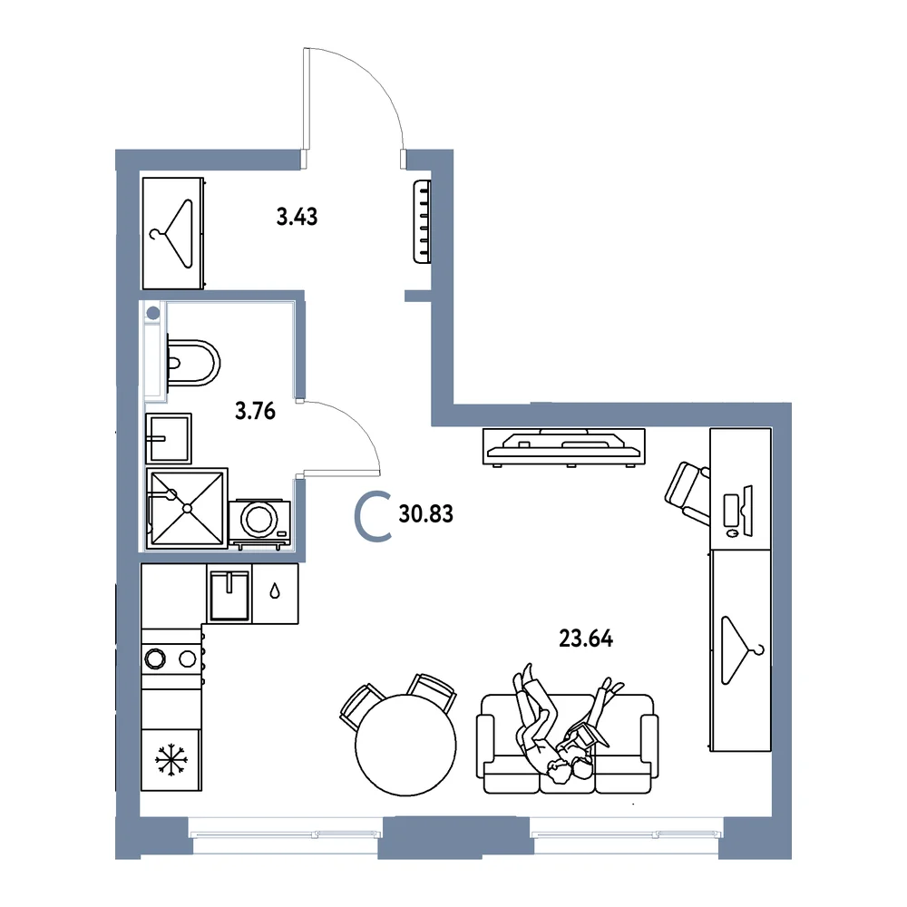 Планировка: Европейский берег 2.0 Студия 30,83м²