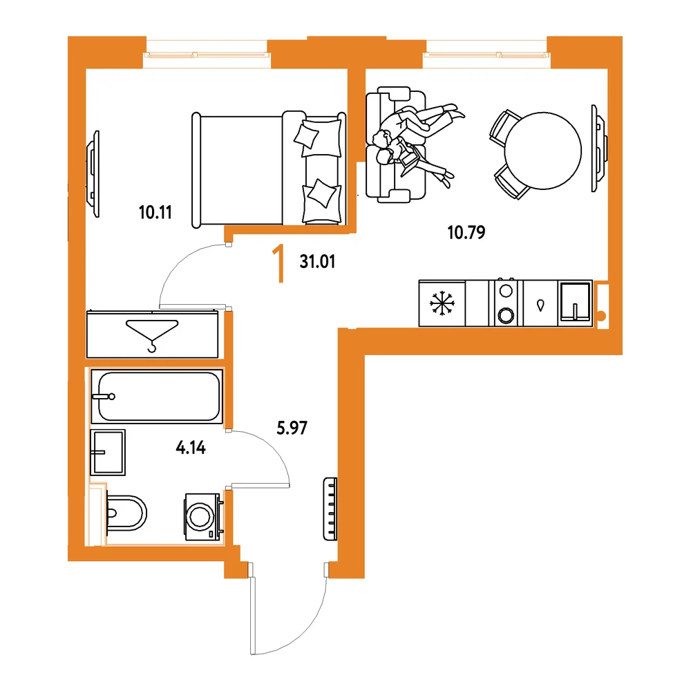 Планировка: Европейский берег 2.0 1-комнатная 31,01м²