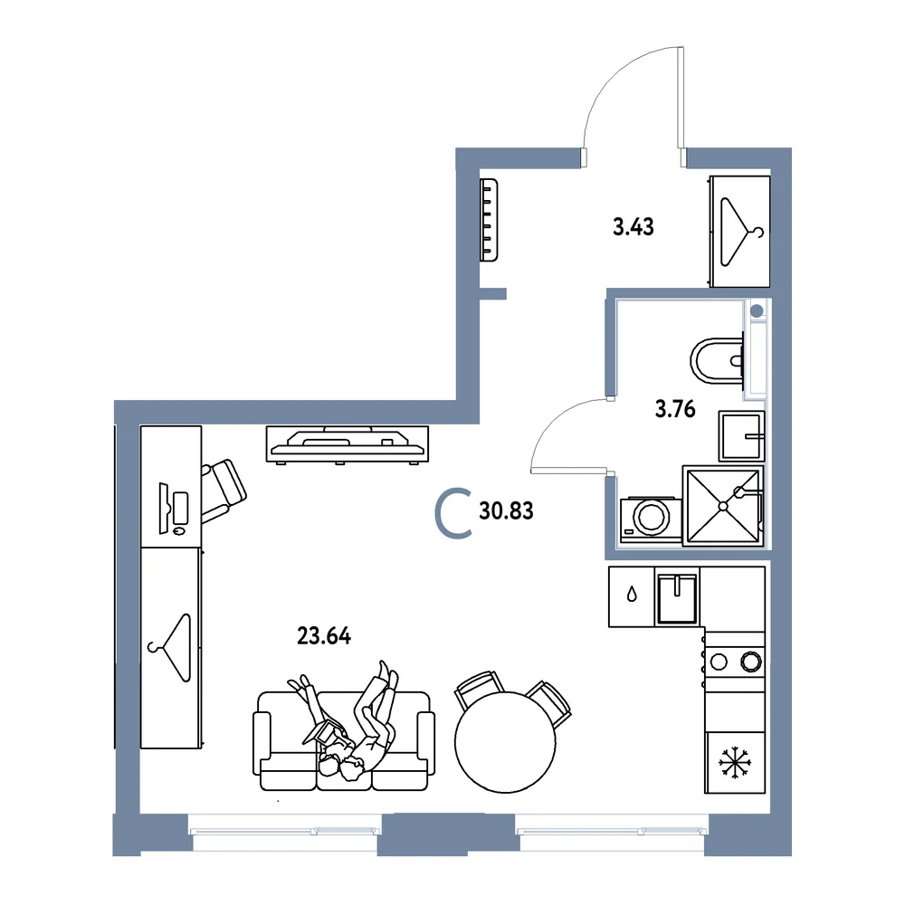 Планировка: Европейский берег 2.0 Студия 30,83м²