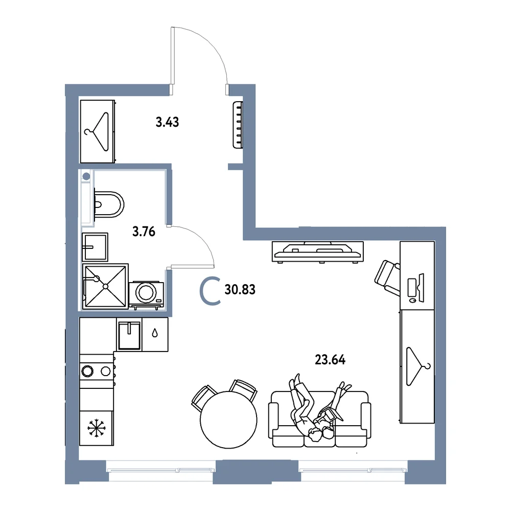 Планировка: Европейский берег 2.0 Студия 30,83м²