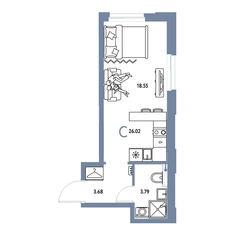 Планировка: Европейский берег 2.0 Студия 26,02м²