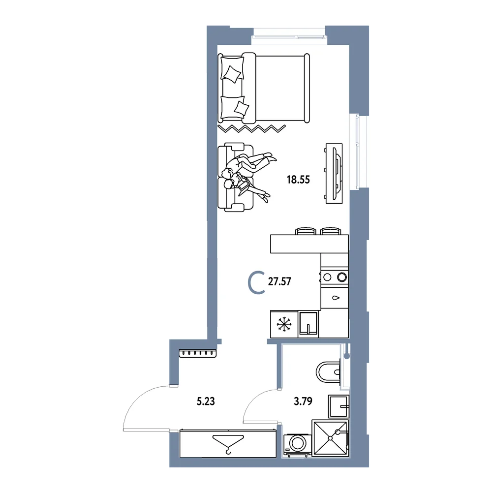 Планировка: Европейский берег 2.0 Студия 27,57м²