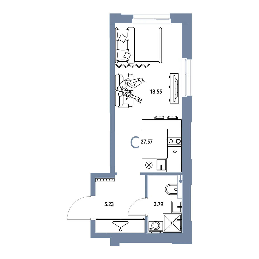 Планировка: Европейский берег 2.0 Студия 27,57м²