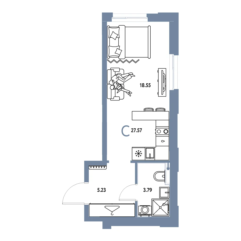 Планировка: Европейский берег 2.0 Студия 27,57м²