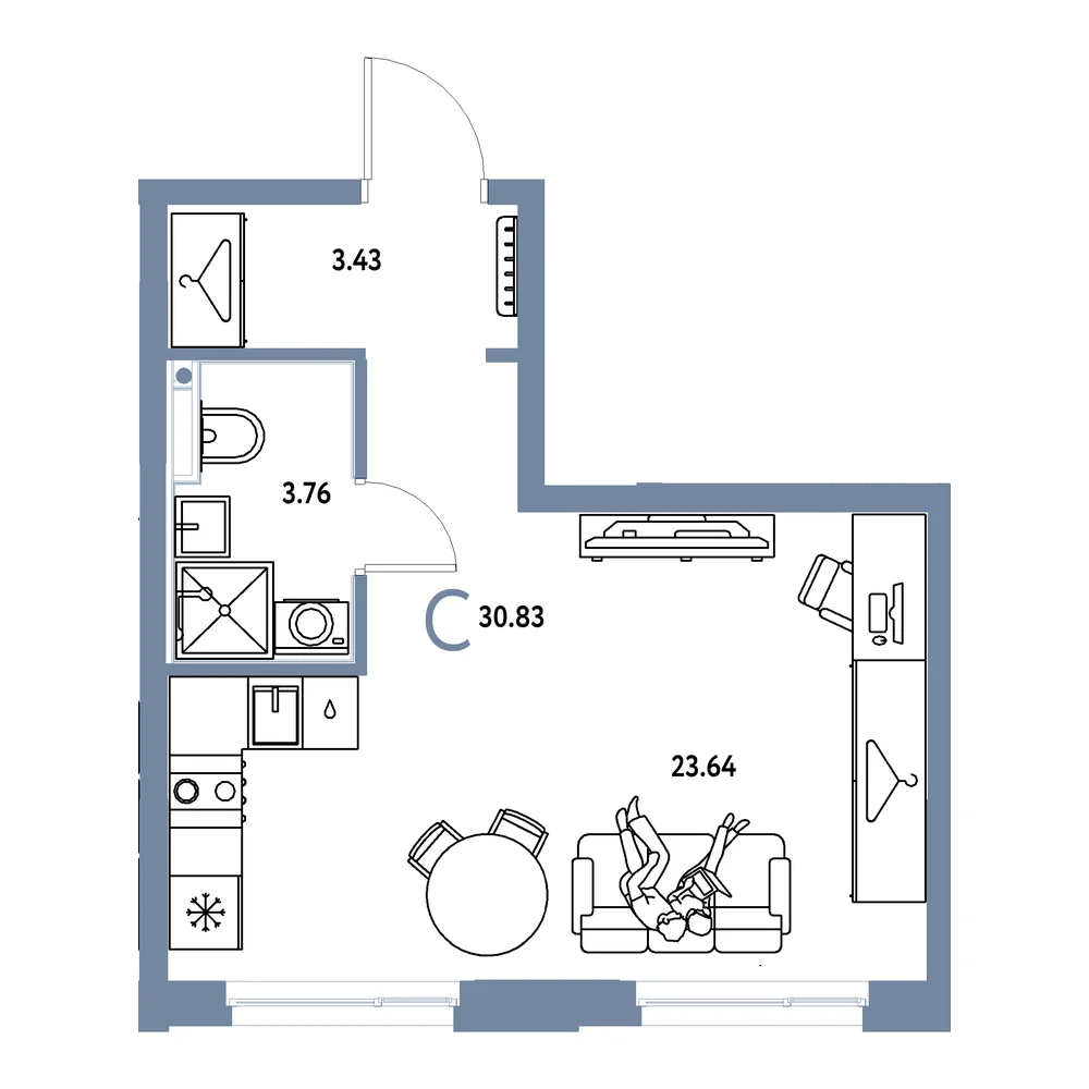 Планировка: Европейский берег 2.0 Студия 30,83м²