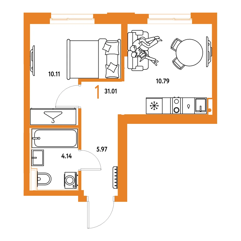 Планировка: Европейский берег 2.0 1-комнатная 31,01м²
