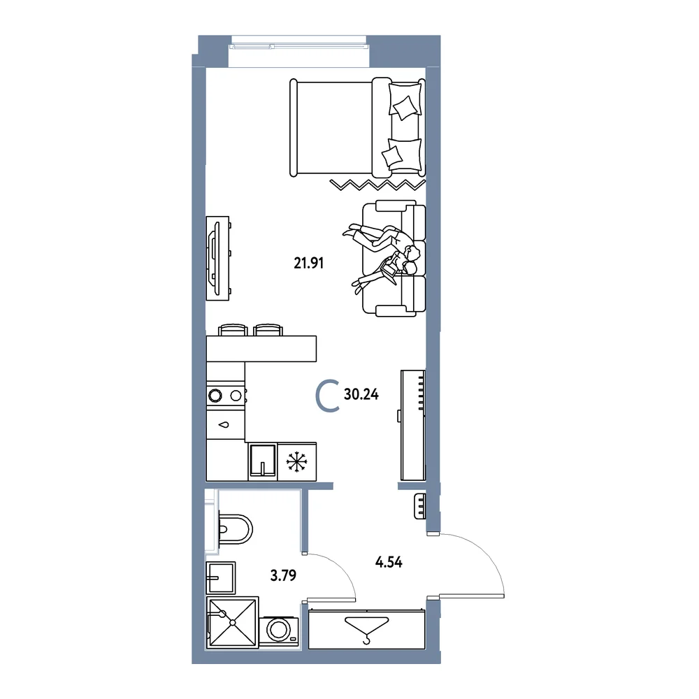 Планировка: Европейский берег 2.0 Студия 30,24м²
