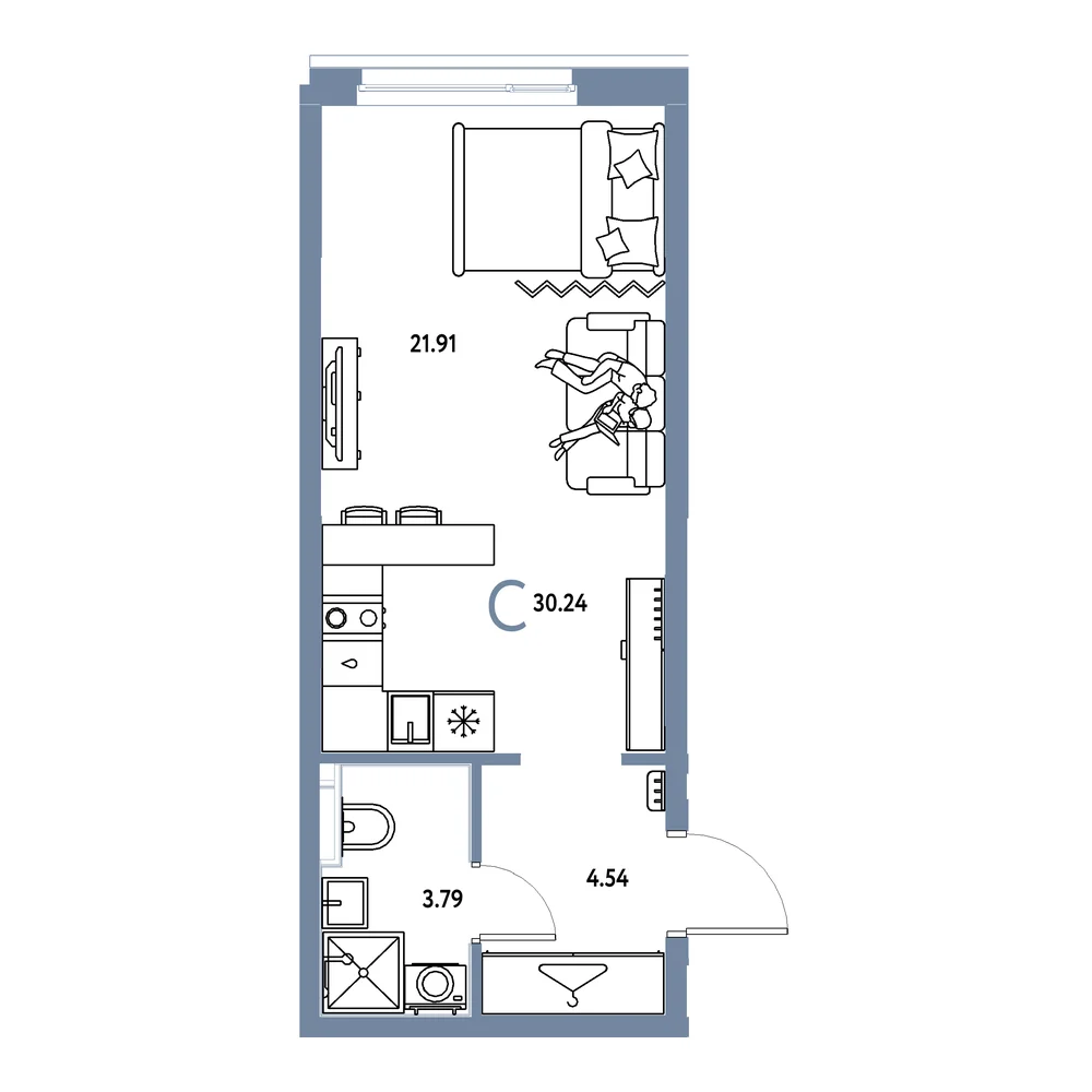 Планировка: Европейский берег 2.0 Студия 30,24м²