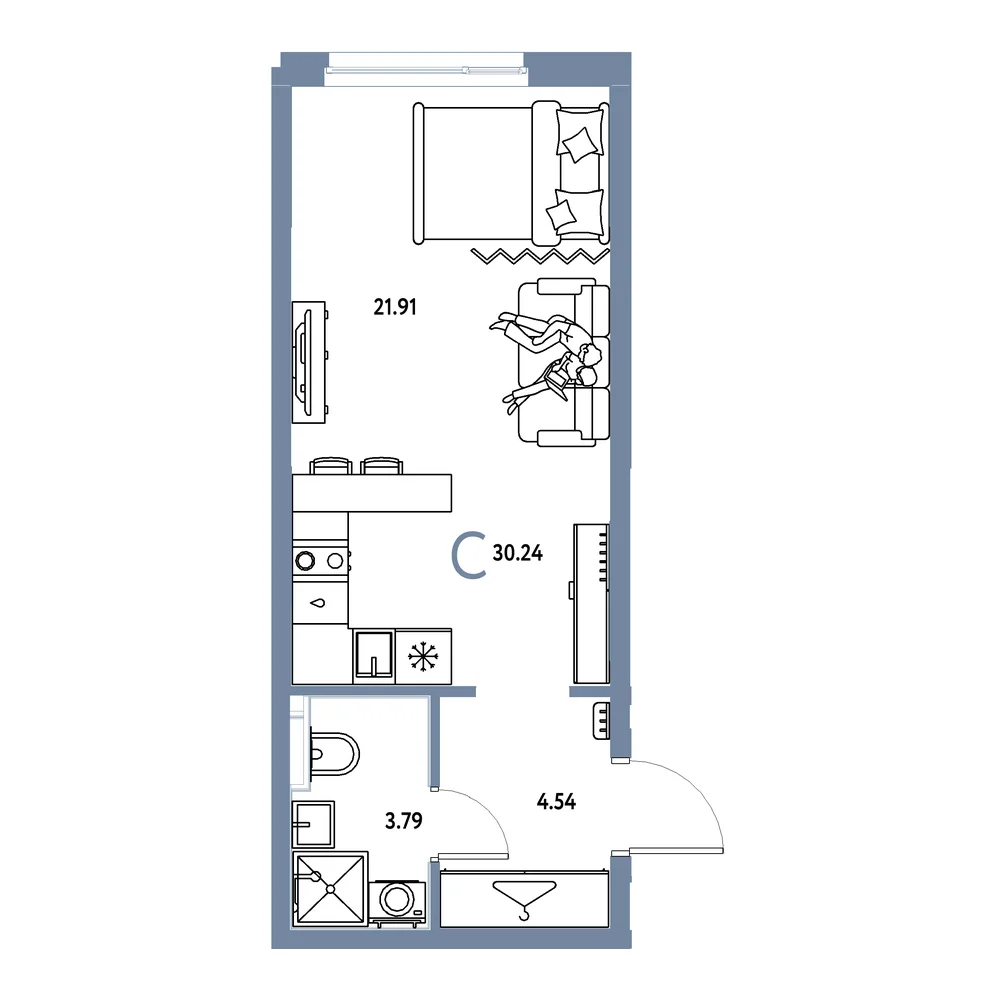 Планировка: Европейский берег 2.0 Студия 30,24м²
