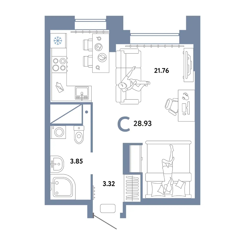 Планировка: Европейский берег 2.0 Студия 28,93м²