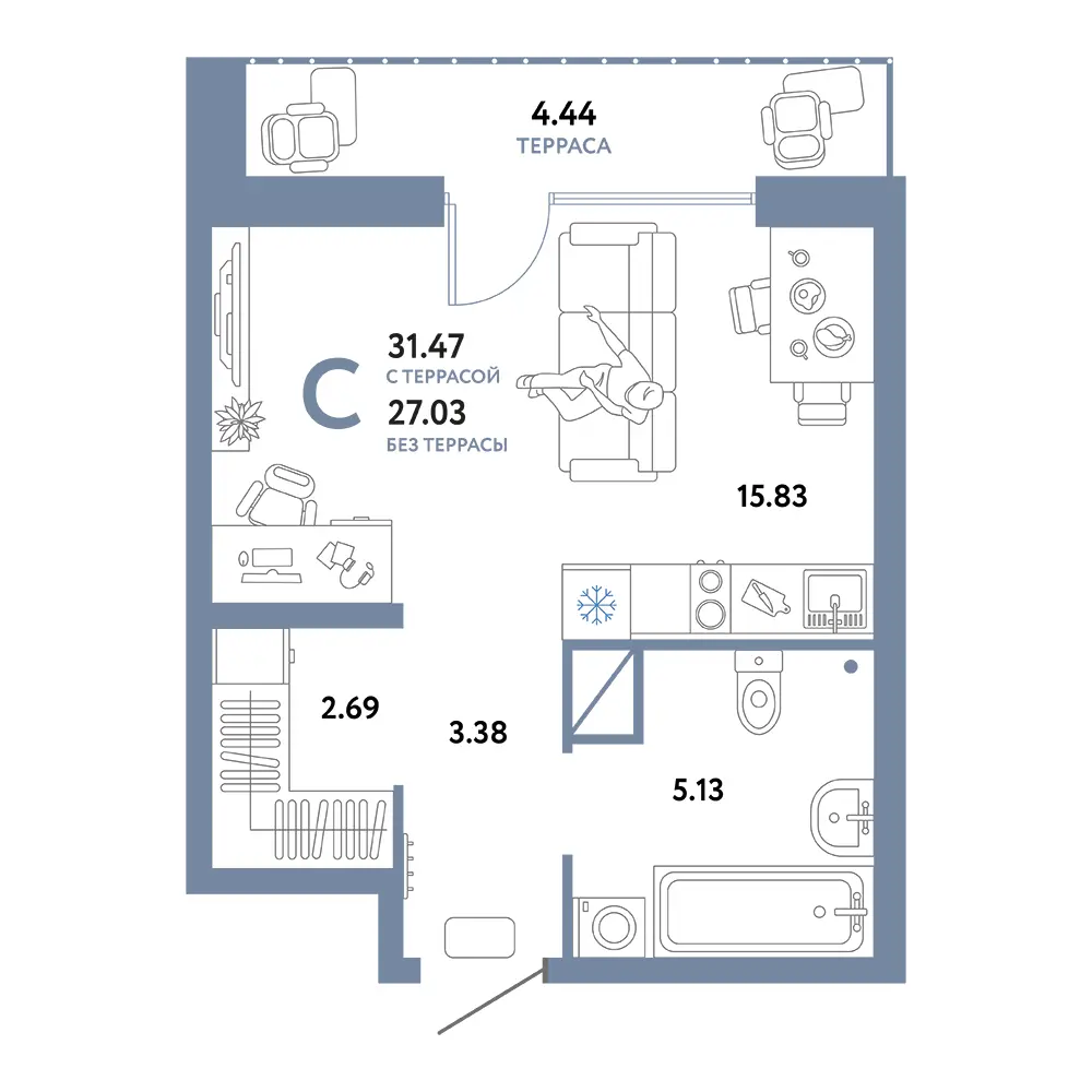 Планировка: Европейский берег 2.0 Студия 31,47м²