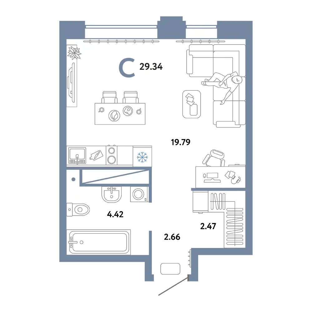 Планировка: Европейский берег 2.0 Студия 29,34м²