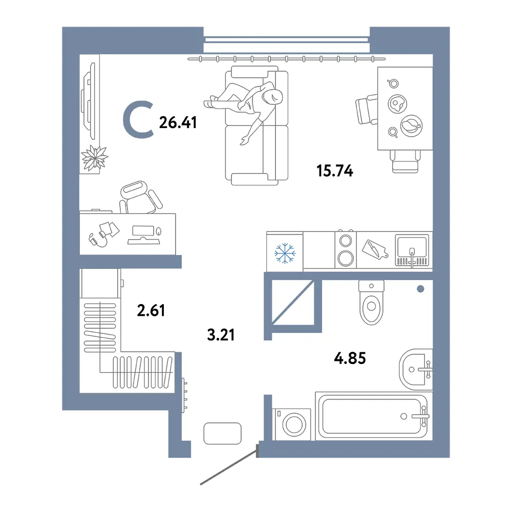 Планировка: Европейский берег 2.0 Студия 26,41м²