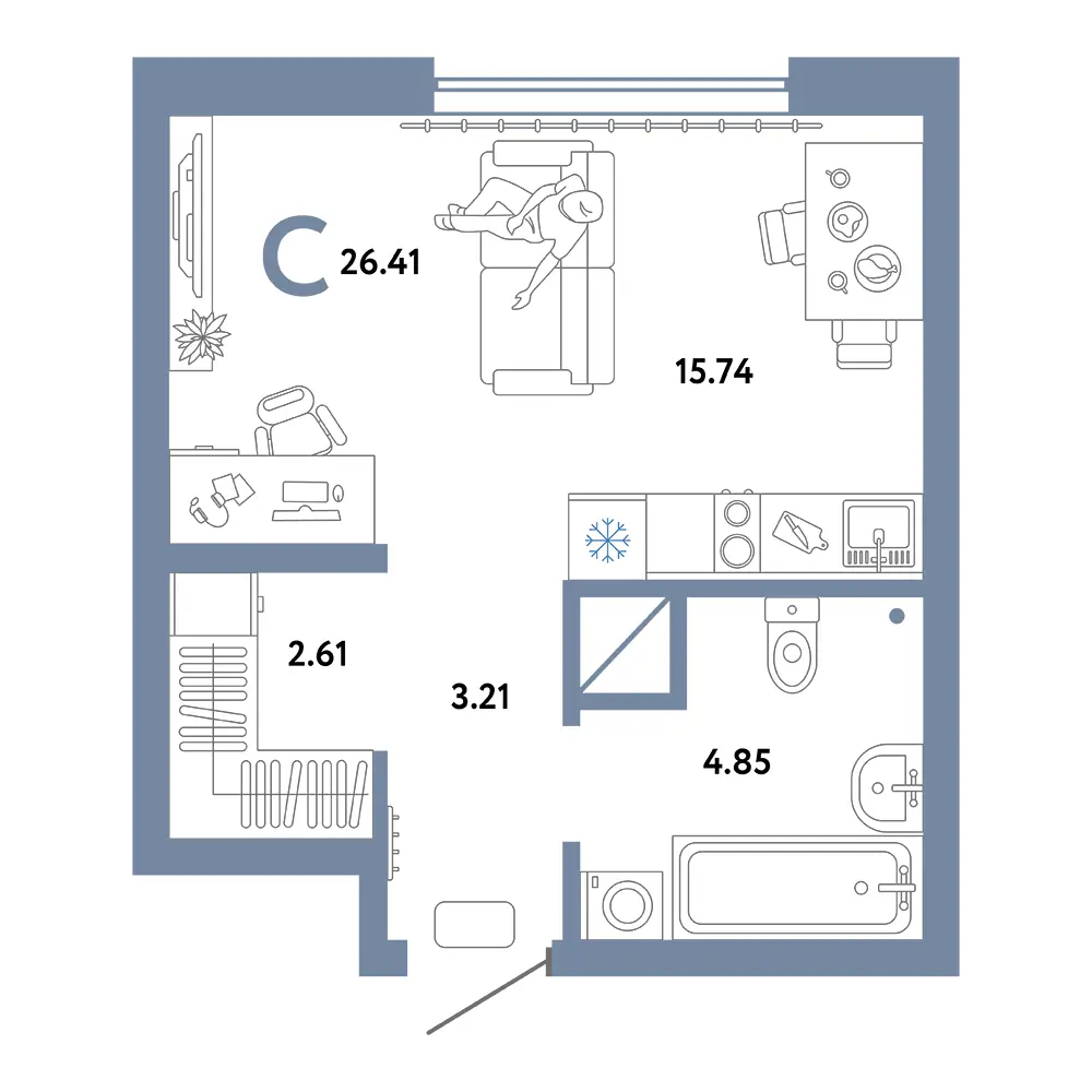 Планировка: Европейский берег 2.0 Студия 26,41м²