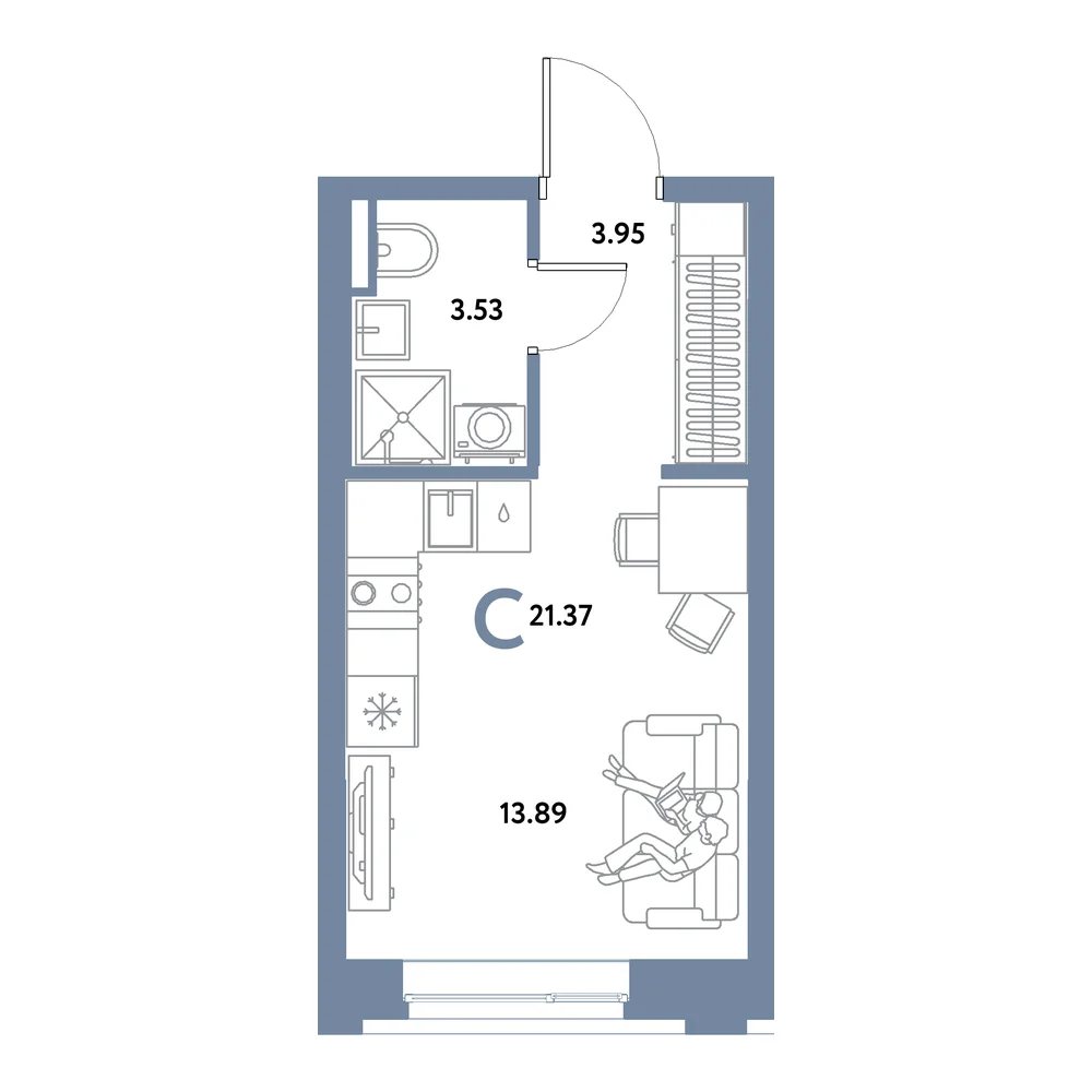 Планировка: Остров-сад Студия 21,37м²