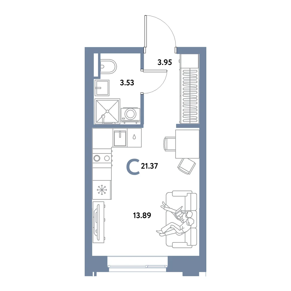 Планировка: Остров-сад Студия 21,37м²