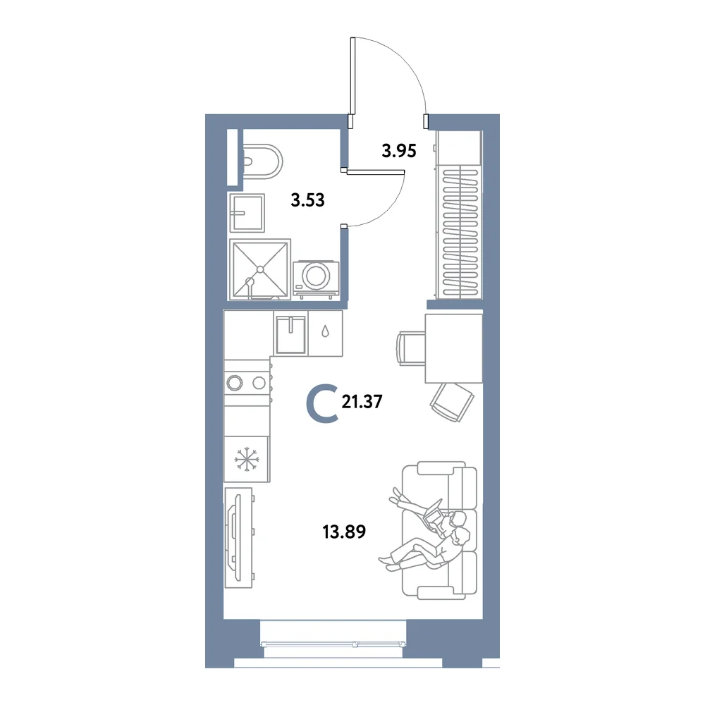Планировка: Остров-сад Студия 21,37м²