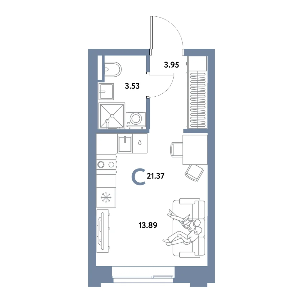 Планировка: Остров-сад Студия 21,37м²