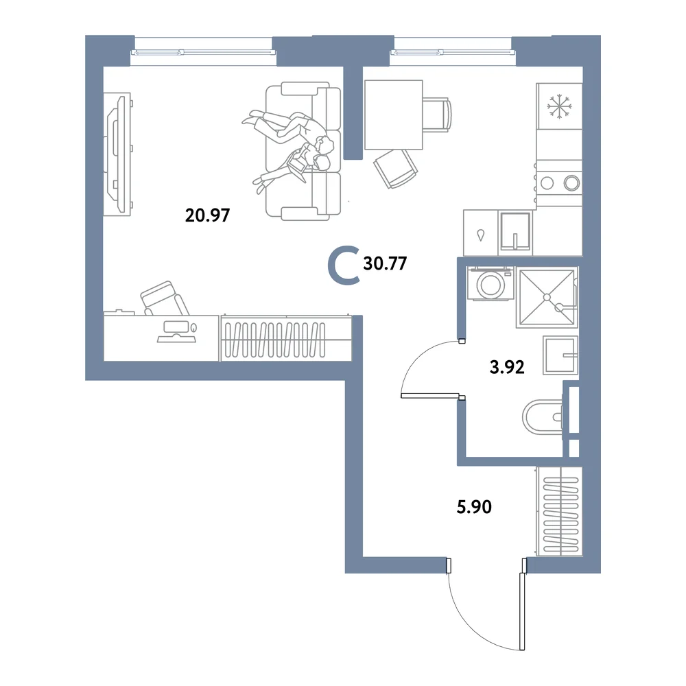 Планировка: Остров-сад Студия 30,77м²