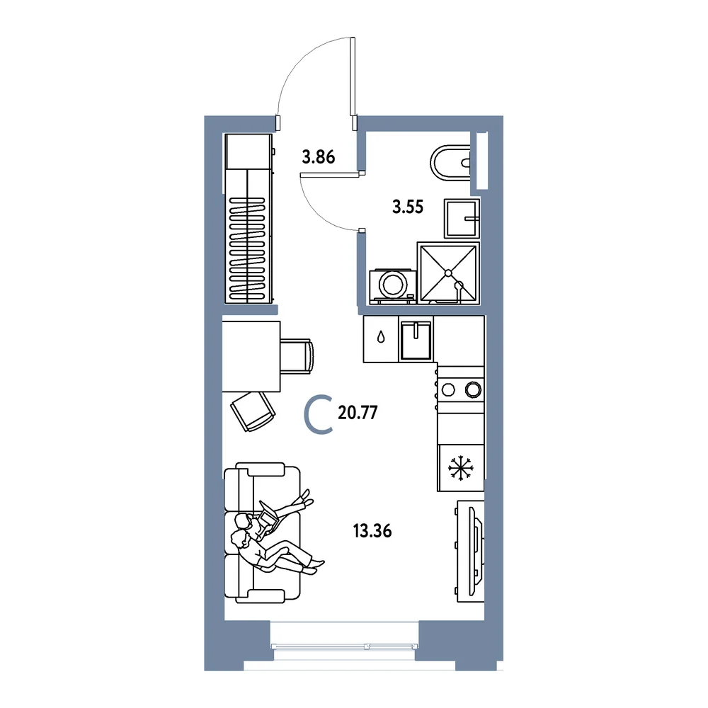 Планировка: Остров-сад Студия 20,77м²
