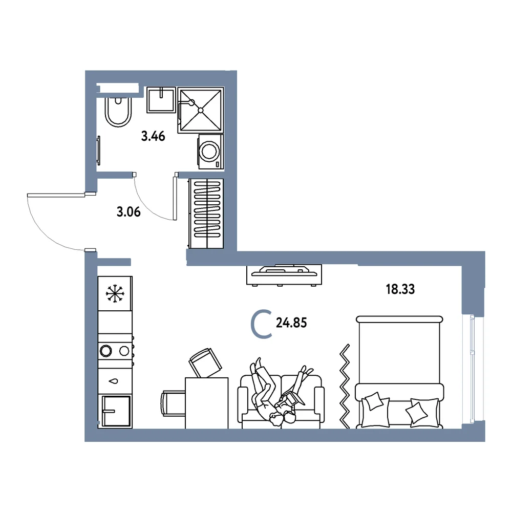 Планировка: Остров-сад Студия 24,85м²