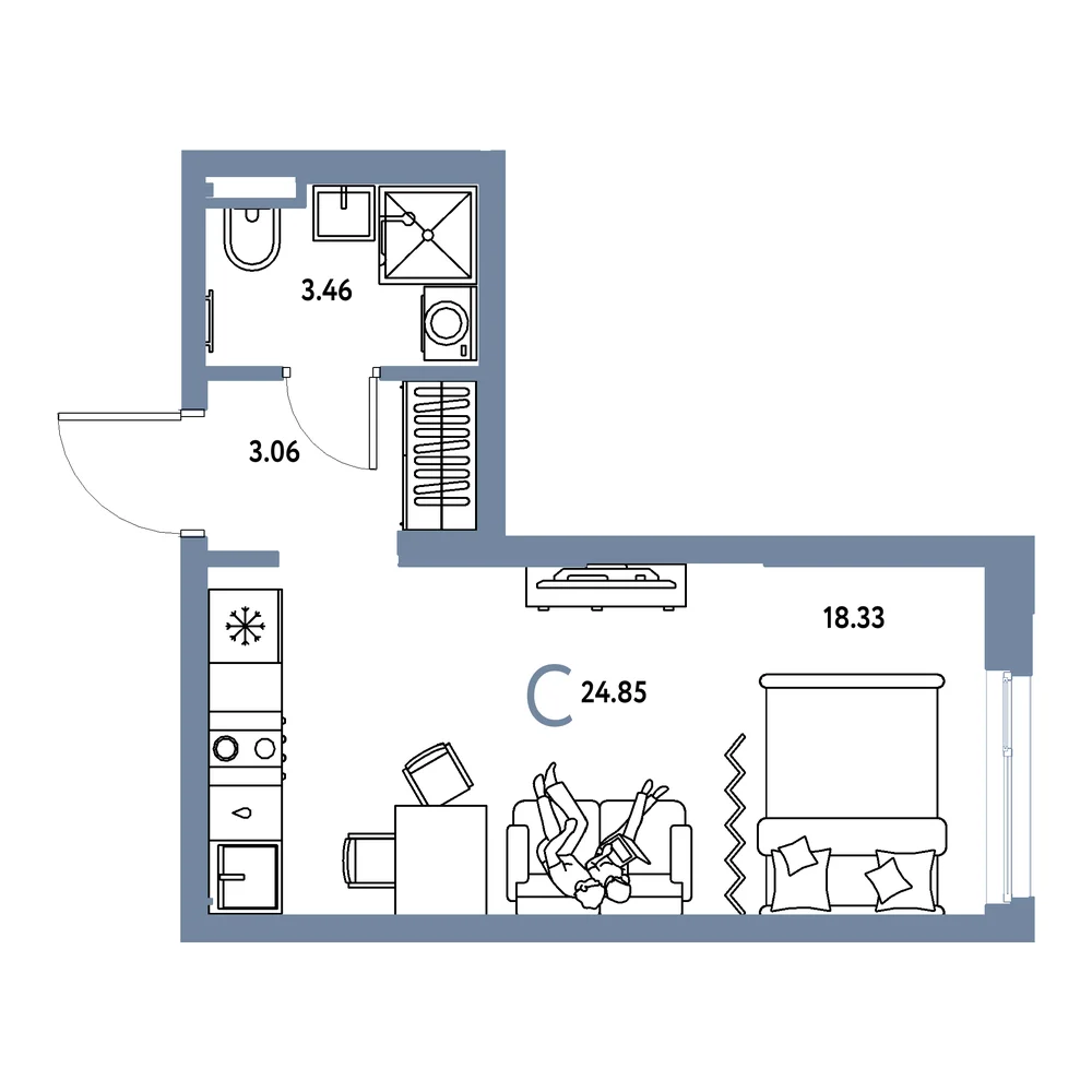 Планировка: Остров-сад Студия 24,85м²