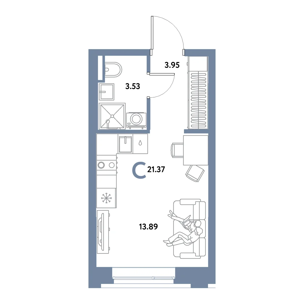 Планировка: Остров-сад Студия 21,37м²