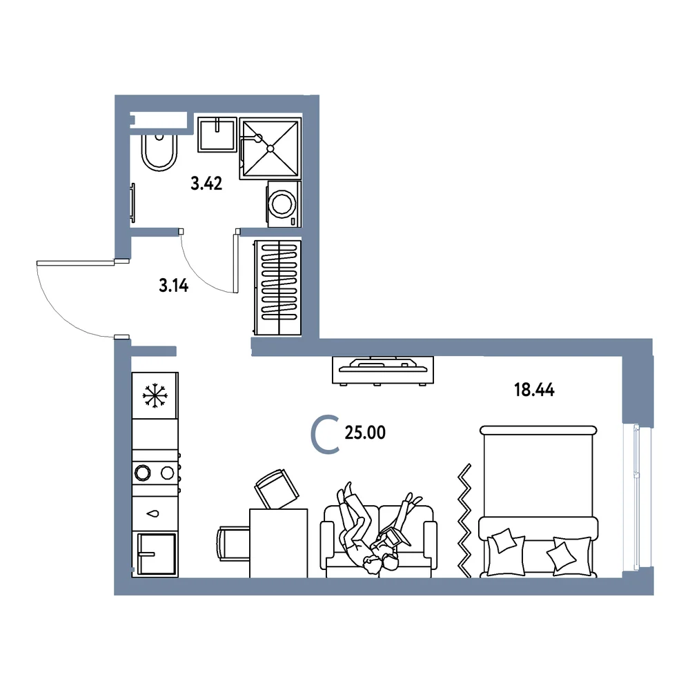 Планировка: Остров-сад Студия 25,00м²