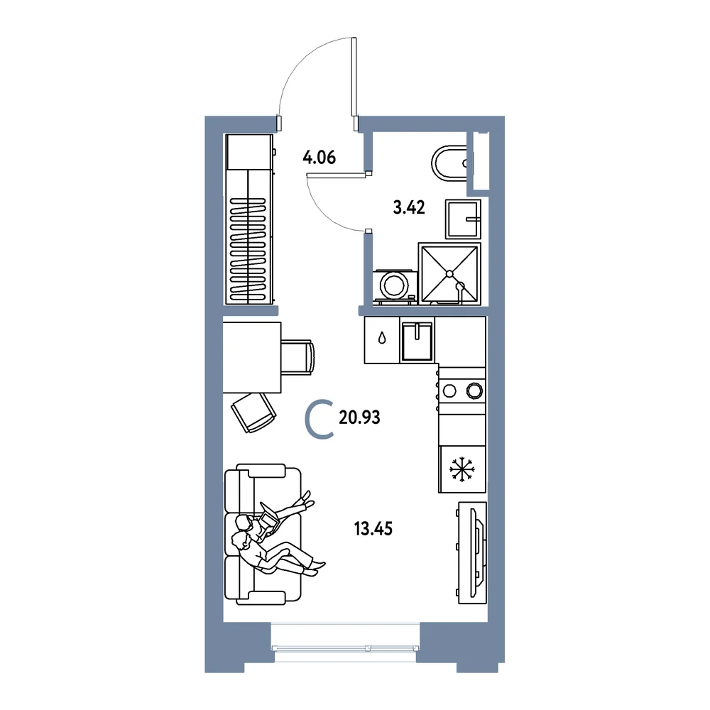 Планировка: Остров-сад Студия 20,93м²