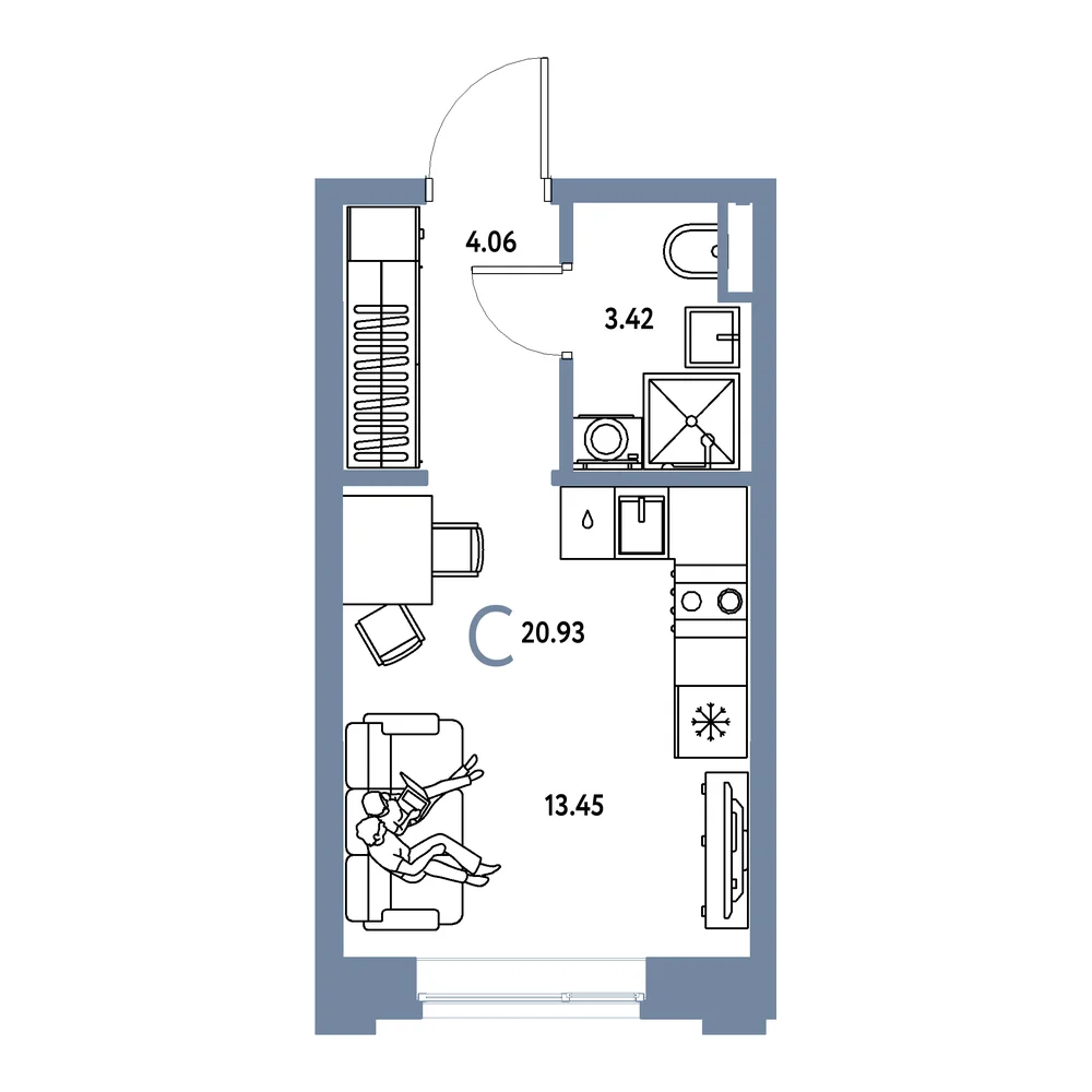 Планировка: Остров-сад Студия 20,93м²