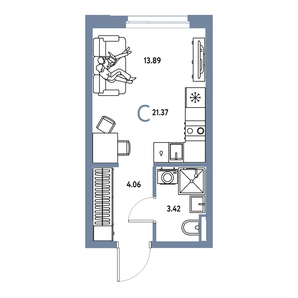 Планировка: Остров-сад Студия 21,37м²