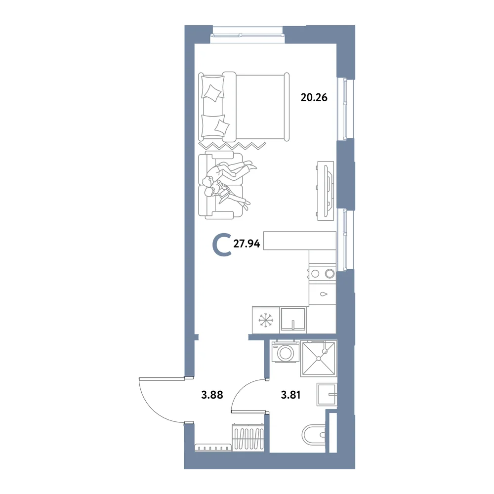 Планировка: Остров-сад Студия 27,94м²